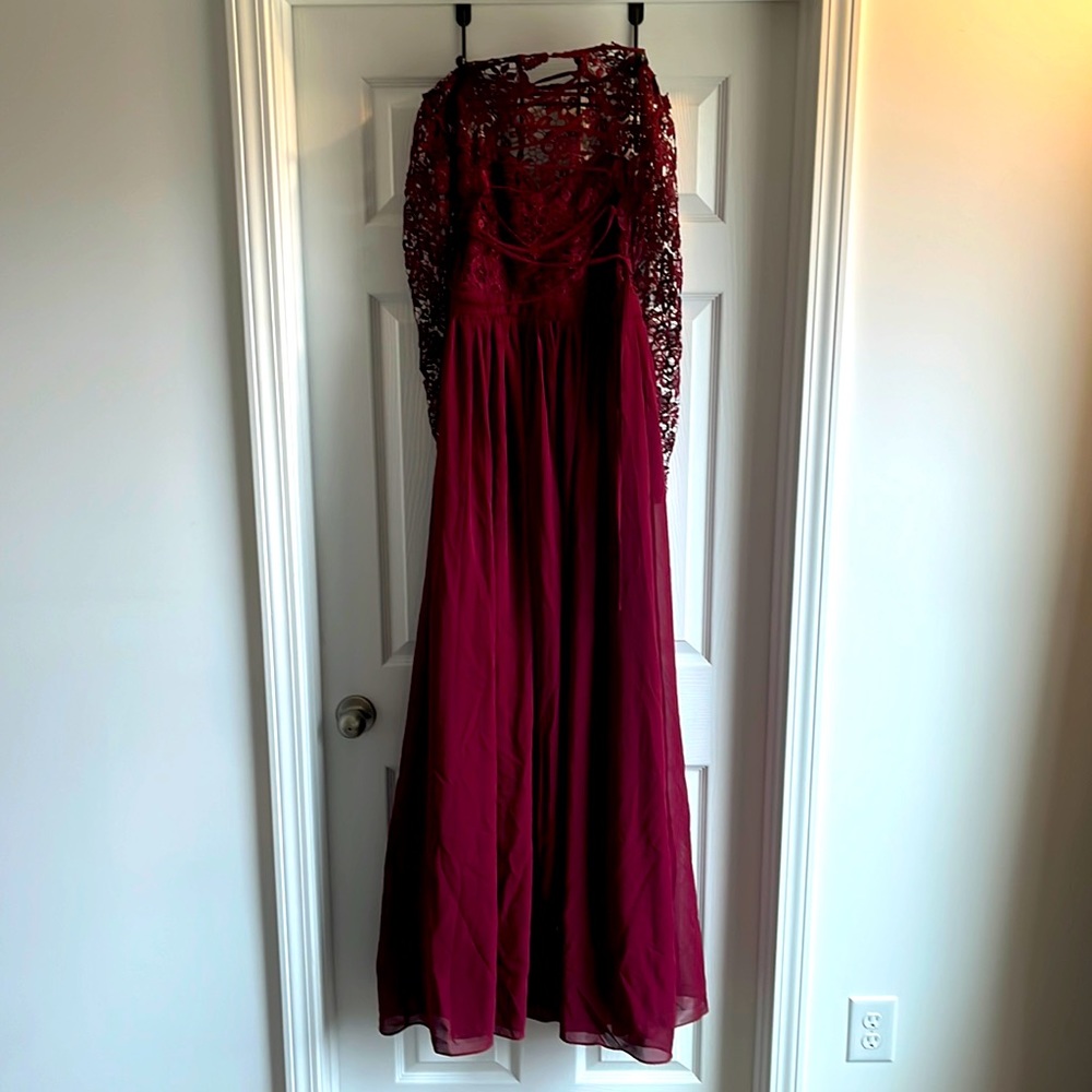 Womens - Saved by the Dress Red dress, size L, open back with sleeve pattern